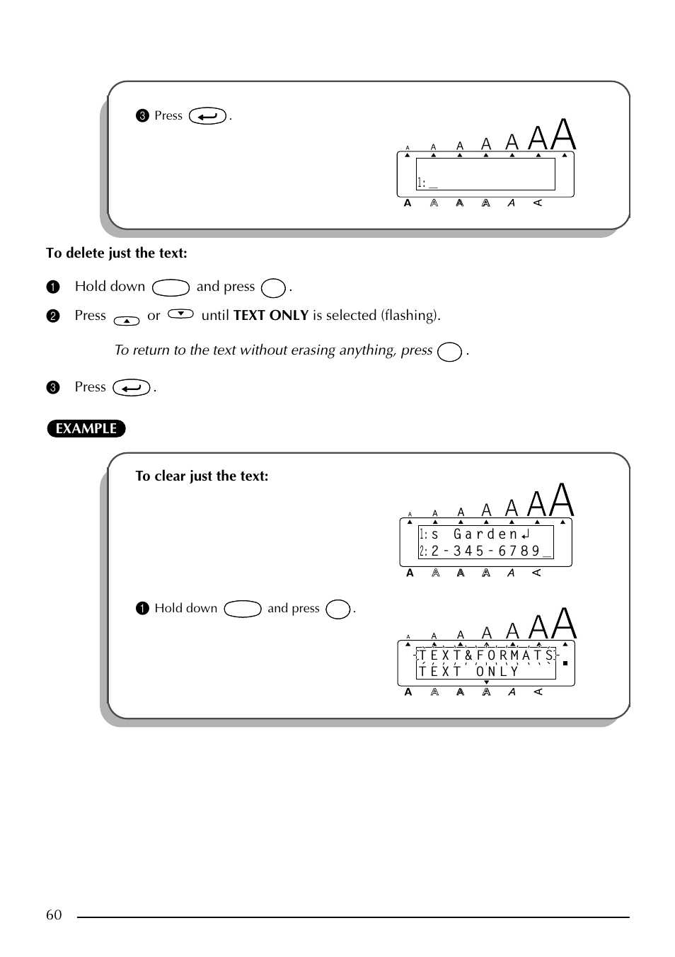 Press, Hold down and press | Brother PT-2410 User Manual | Page 64 / 202