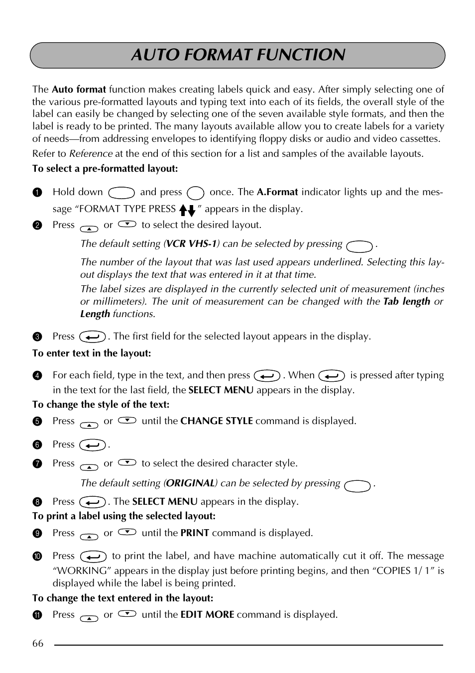Auto format function | Brother PT-2410 User Manual | Page 70 / 202