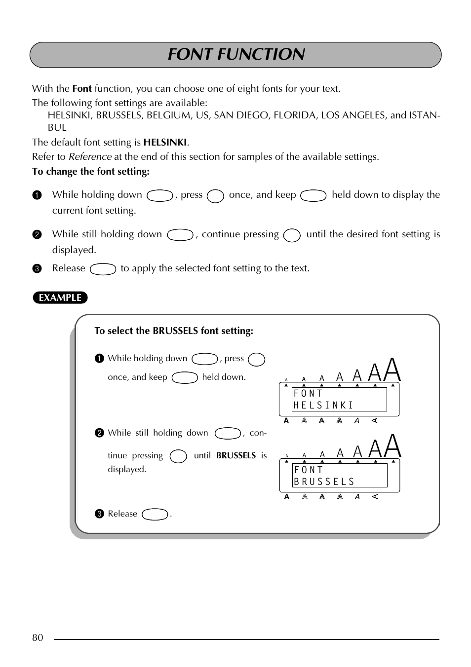 Font function, Release | Brother PT-2410 User Manual | Page 84 / 202