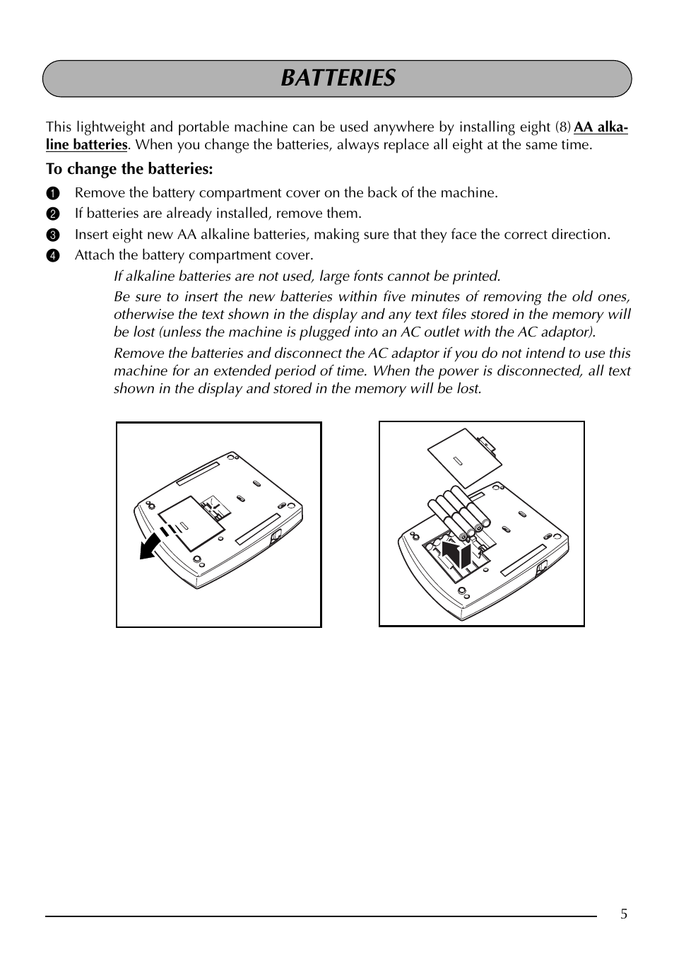 Batteries | Brother PT-2410 User Manual | Page 9 / 202