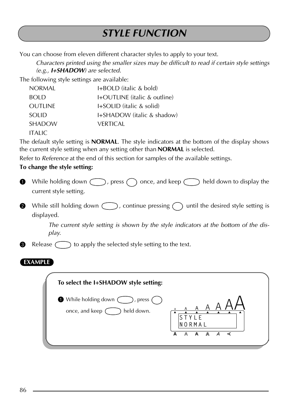 Style function | Brother PT-2410 User Manual | Page 90 / 202