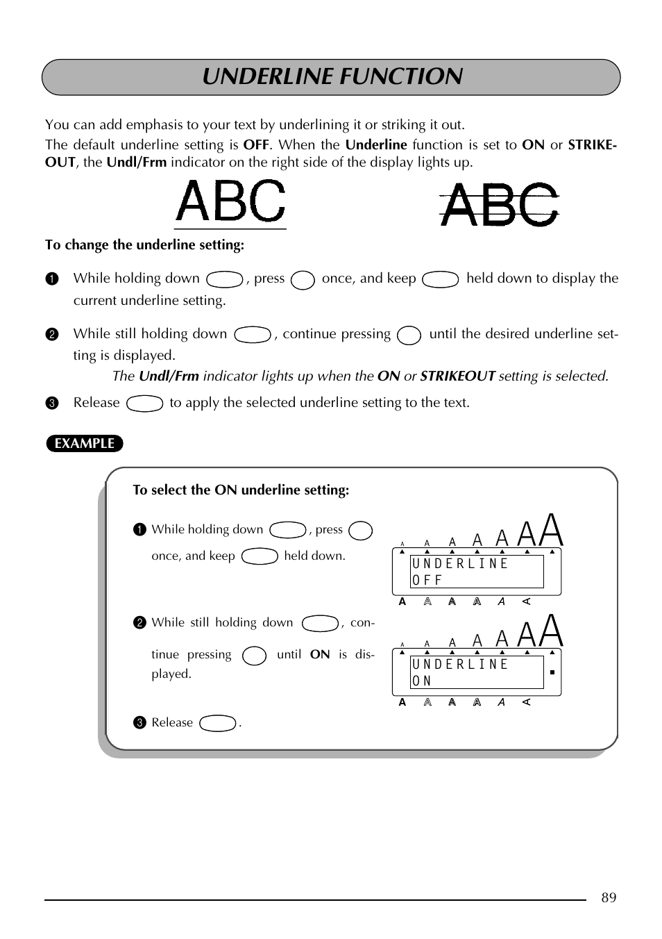 Underline function, Release | Brother PT-2410 User Manual | Page 93 / 202