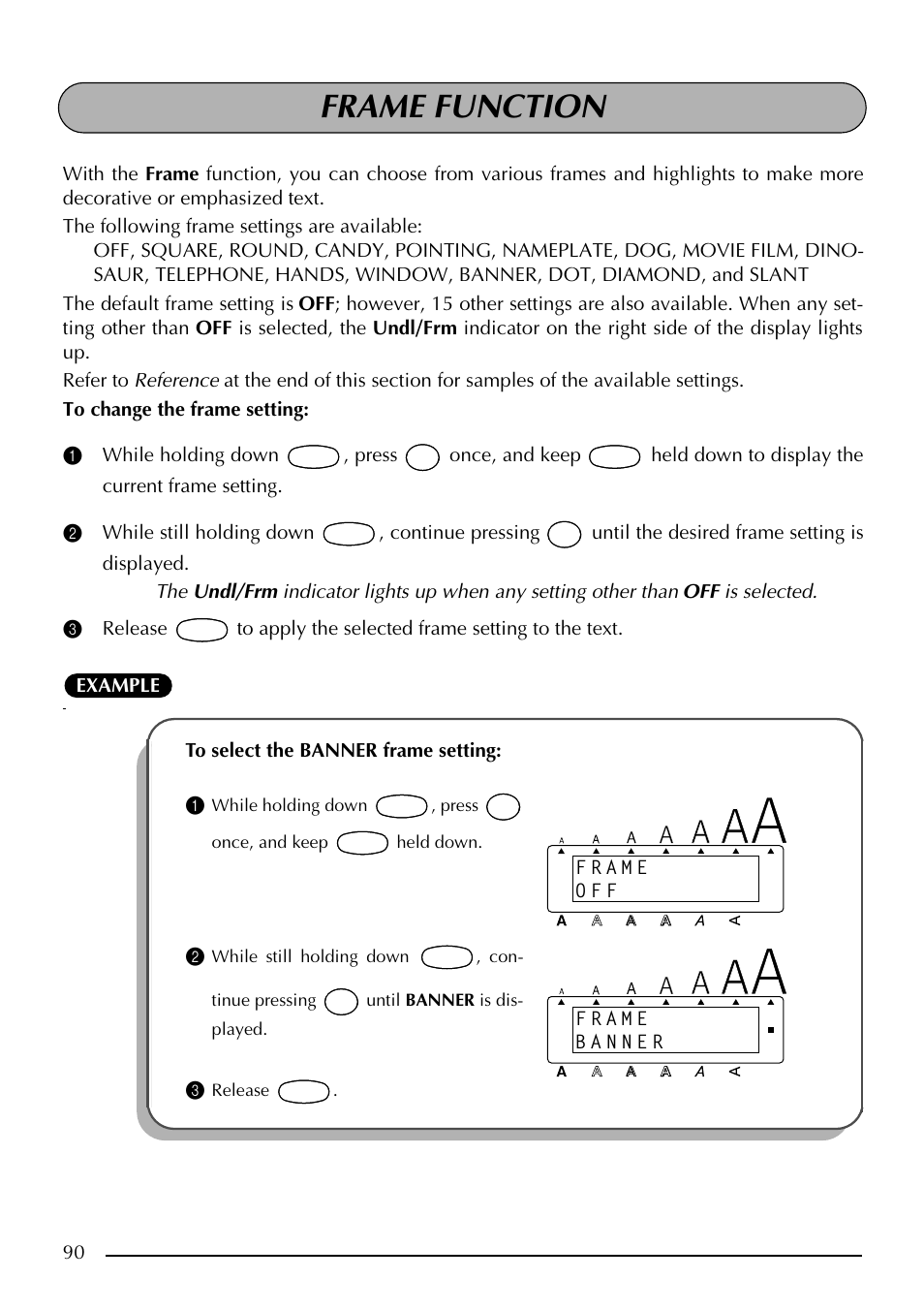 Frame function, Release | Brother PT-2410 User Manual | Page 94 / 202