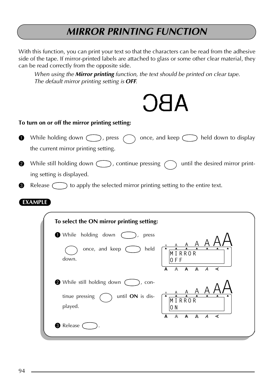 Mirror printing function | Brother PT-2410 User Manual | Page 98 / 202