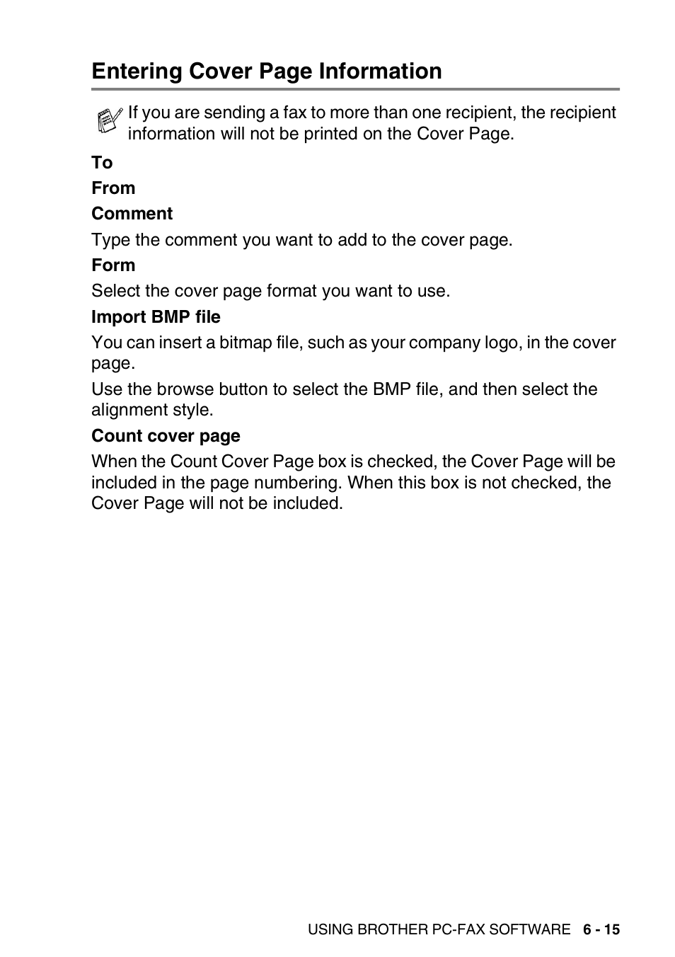 Entering cover page information | Brother DCP-8040 User Manual | Page 109 / 178