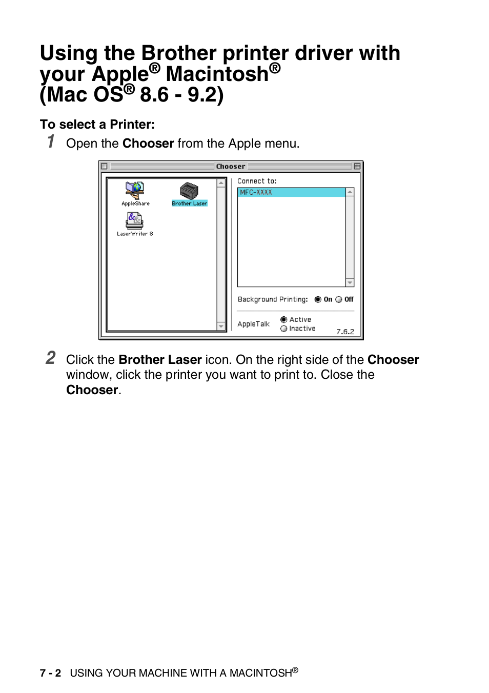 Using the brother printer driver with your apple, Macintosh, Mac os | Brother DCP-8040 User Manual | Page 116 / 178