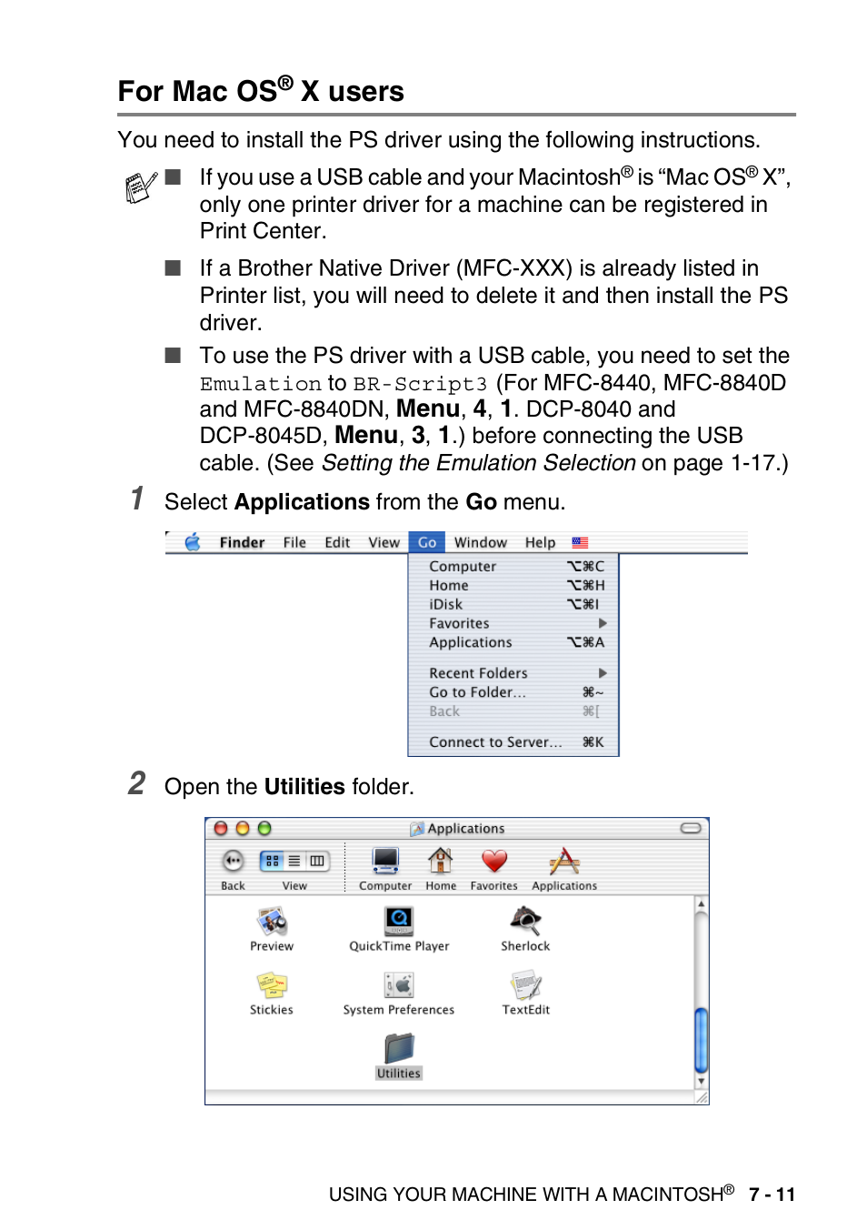 For mac os® x users, For mac os, X users -11 | X users | Brother DCP-8040 User Manual | Page 125 / 178