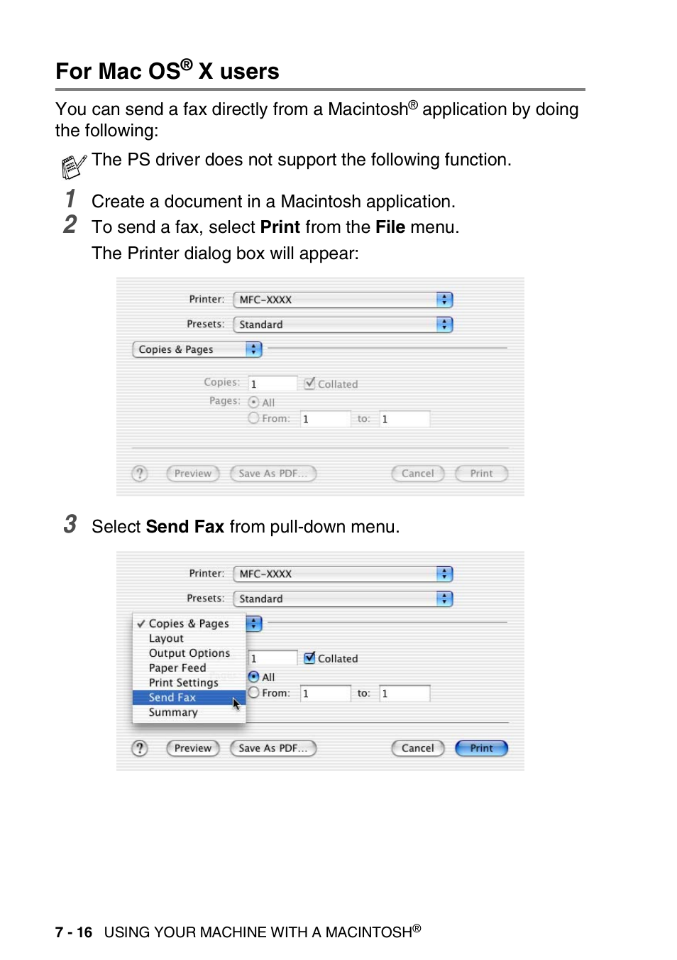 For mac os® x users, For mac os, X users -16 | X users | Brother DCP-8040 User Manual | Page 130 / 178