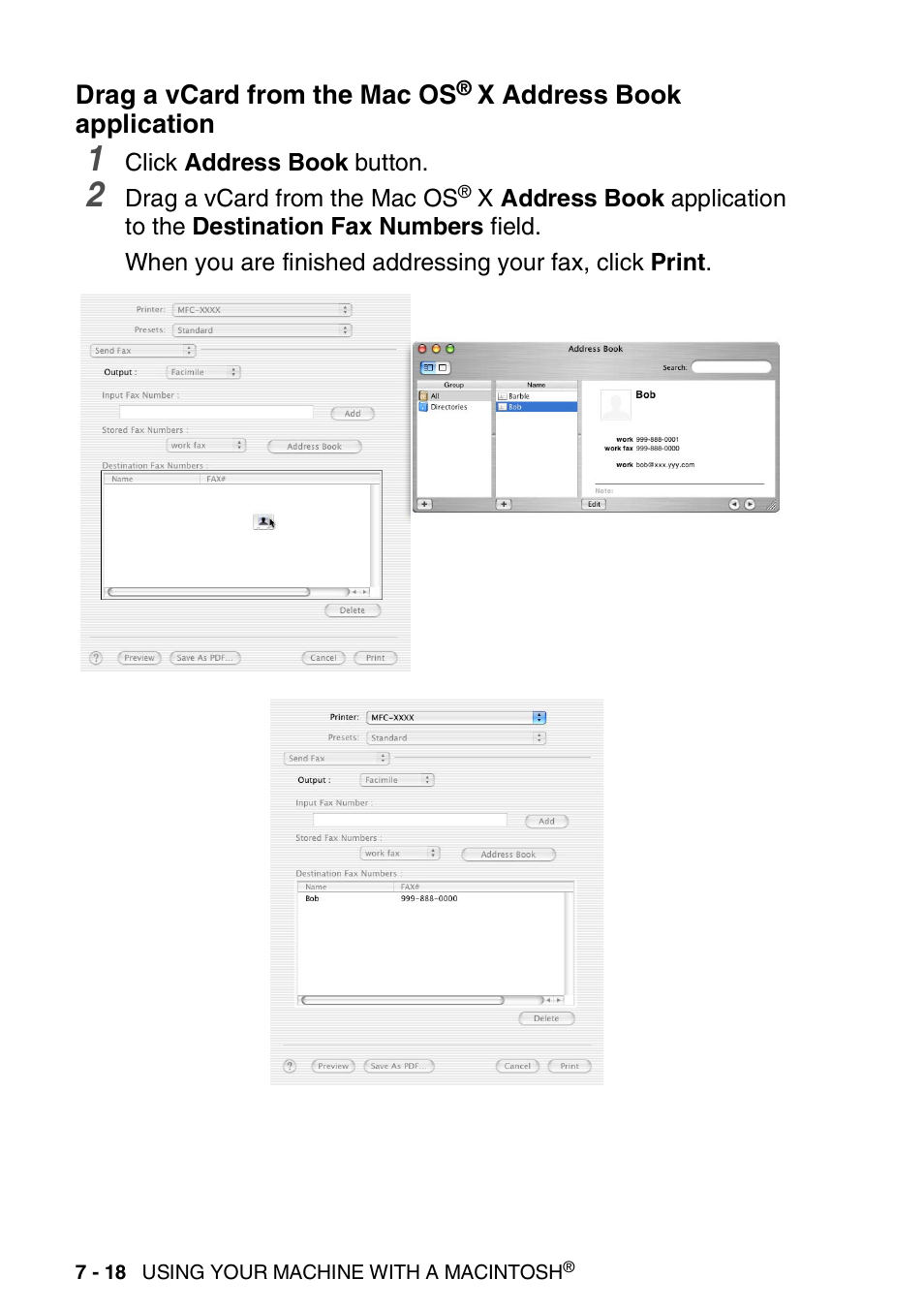 Drag a vcard from the mac os, X address book, Application -18 | Brother DCP-8040 User Manual | Page 132 / 178