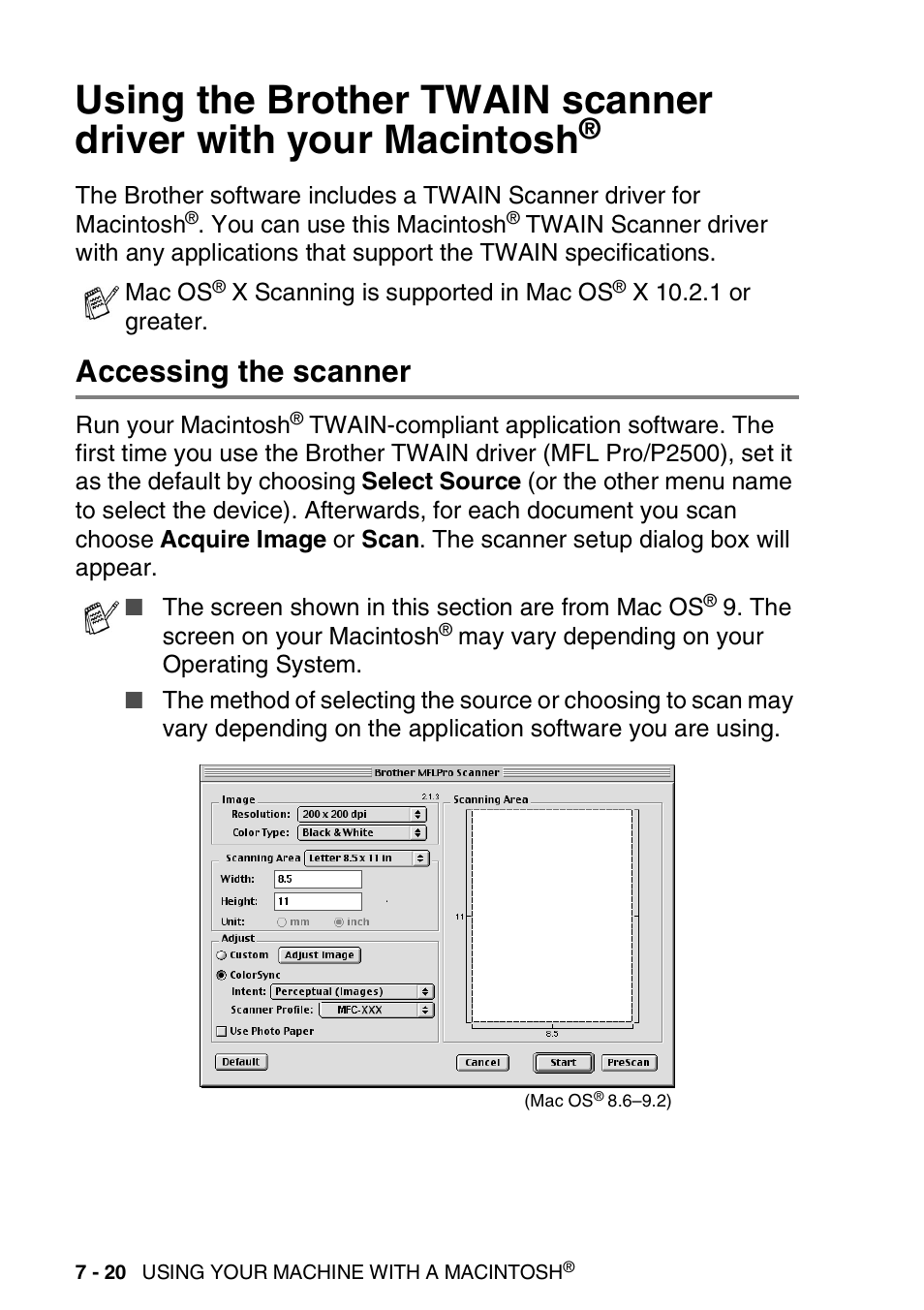 Accessing the scanner, Using the brother twain scanner driver with your, Macintosh | Accessing the scanner -20 | Brother DCP-8040 User Manual | Page 134 / 178