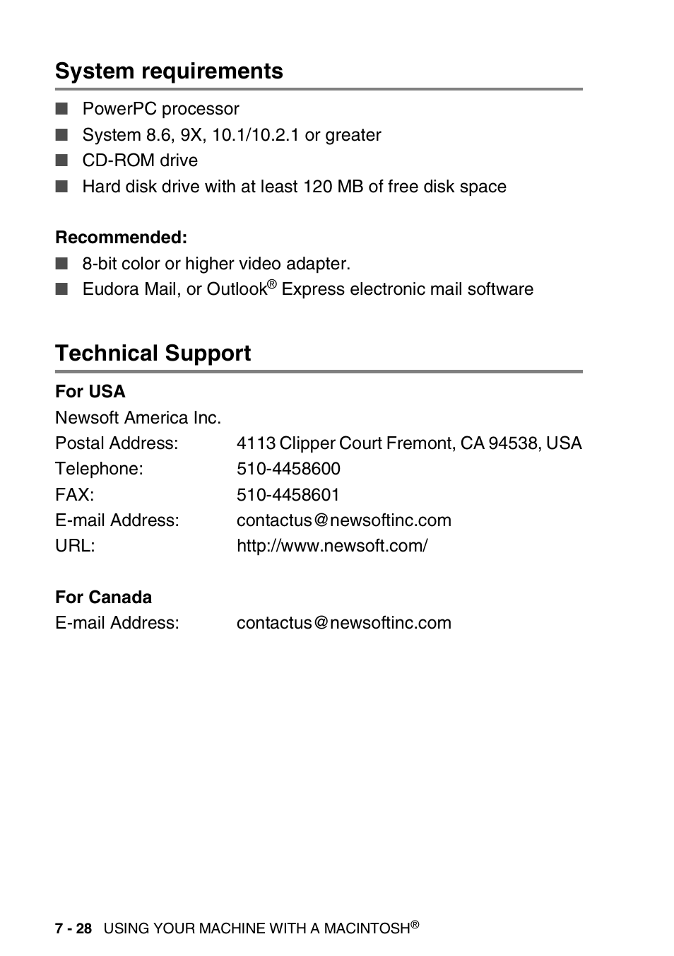 System requirements, Technical support, System requirements -28 technical support -28 | Brother DCP-8040 User Manual | Page 142 / 178