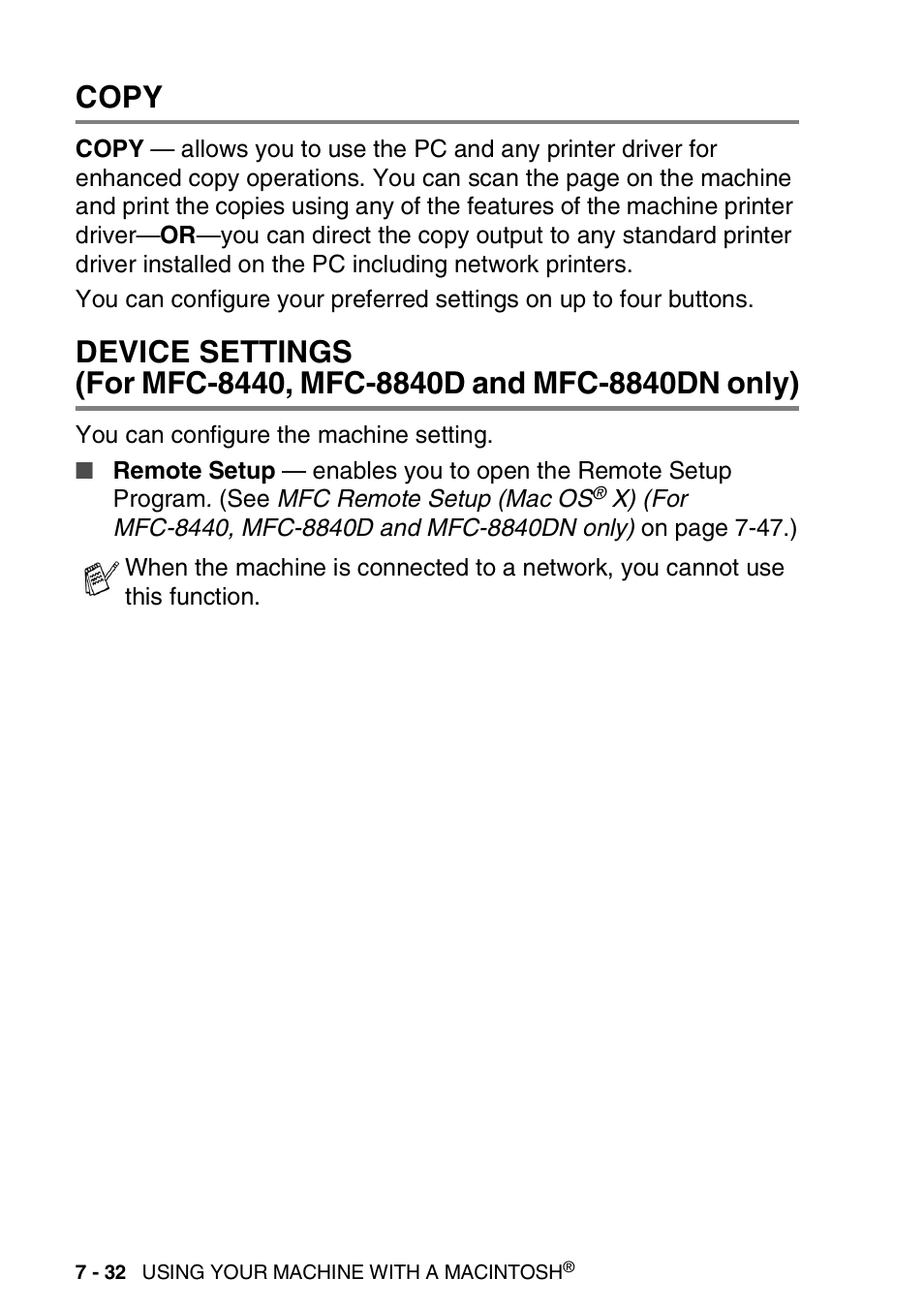 Copy, Copy -32 device settings (for mfc-8440, mfc-8840d, And mfc-8840dn only) -32 | Brother DCP-8040 User Manual | Page 146 / 178