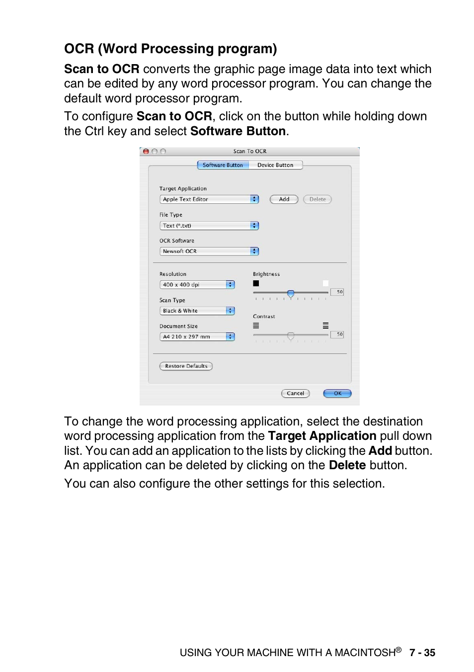 Ocr (word processing program), Ocr (word processing program) -35 | Brother DCP-8040 User Manual | Page 149 / 178