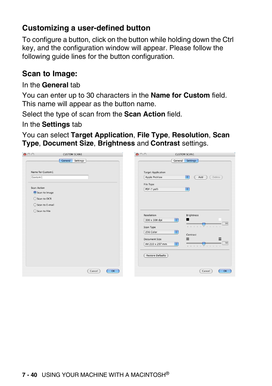 Customizing a user-defined button, Scan to image | Brother DCP-8040 User Manual | Page 154 / 178