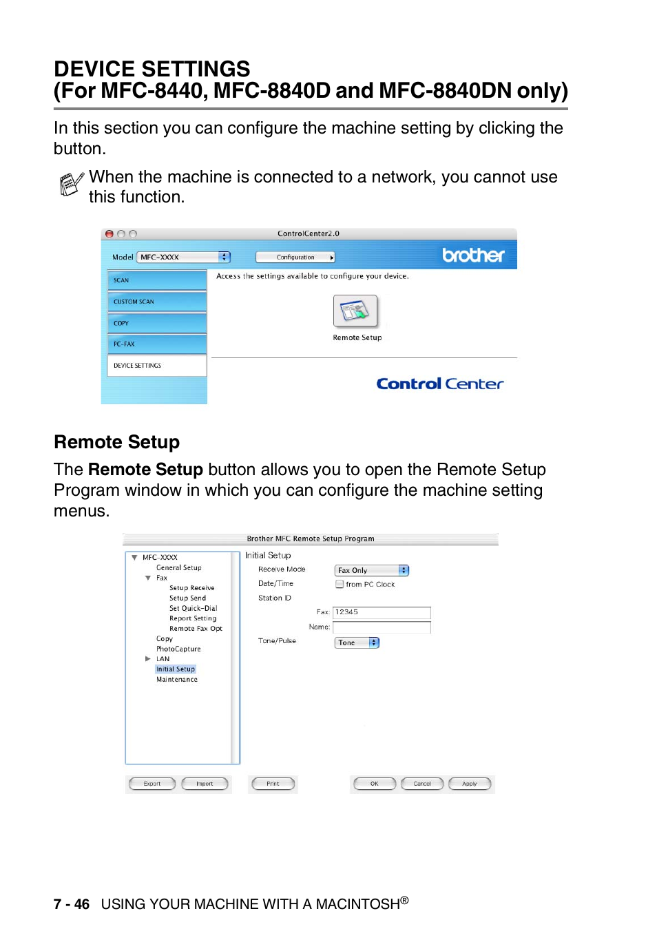 Remote setup, Device settings (for mfc-8440, mfc-8840d, And mfc-8840dn only) -46 remote setup -46 | Brother DCP-8040 User Manual | Page 160 / 178