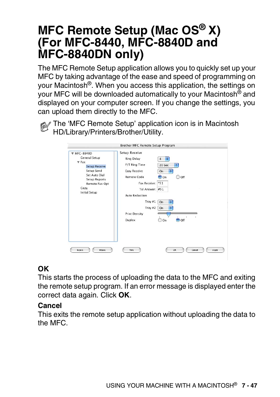 Mfc remote setup (mac os, X) (for mfc-8440, Mfc-8840d and mfc-8840dn only) -47 | See mfc remote setup (mac os, X) (for | Brother DCP-8040 User Manual | Page 161 / 178