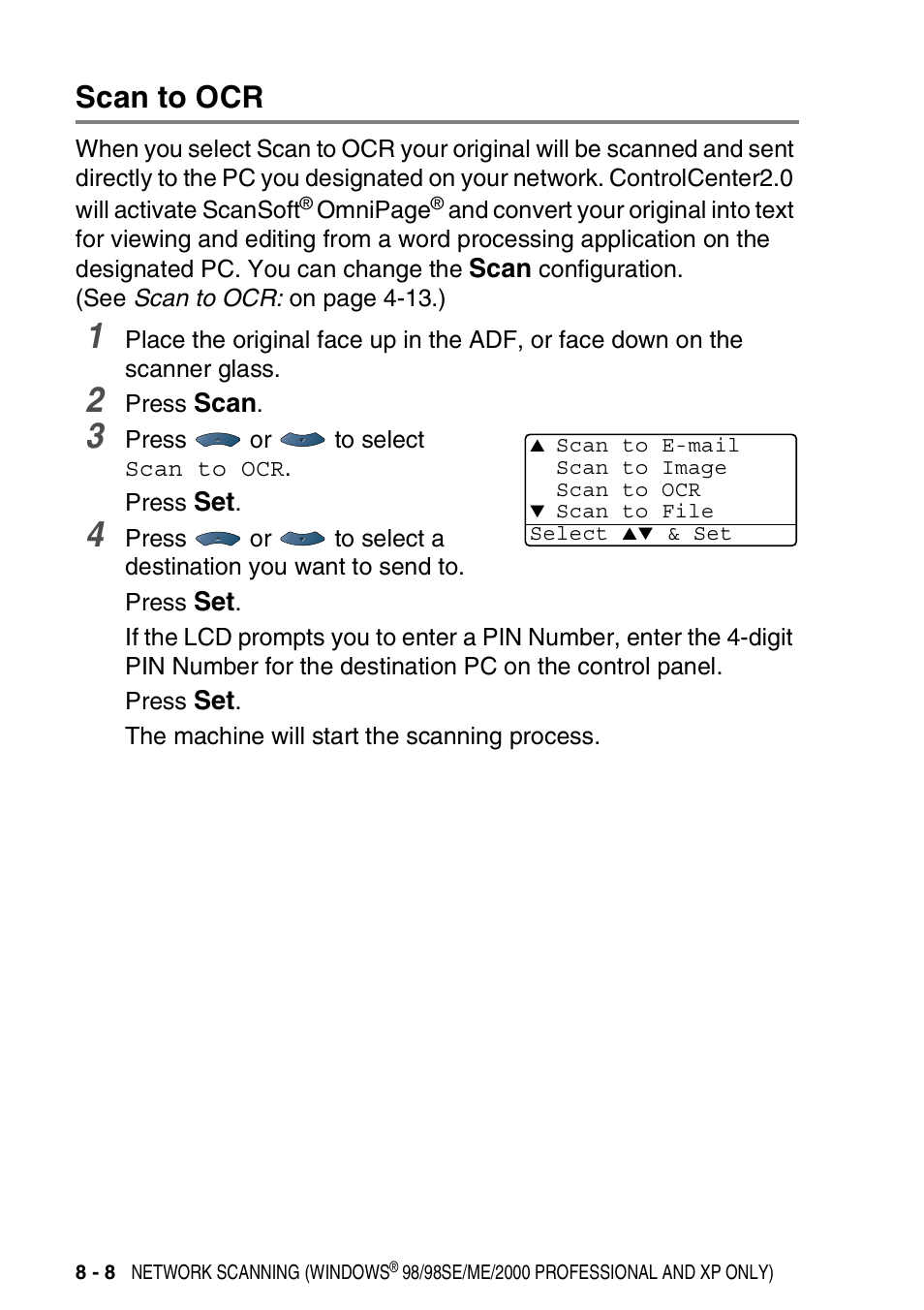 Scan to ocr, Scan to ocr -8 | Brother DCP-8040 User Manual | Page 170 / 178