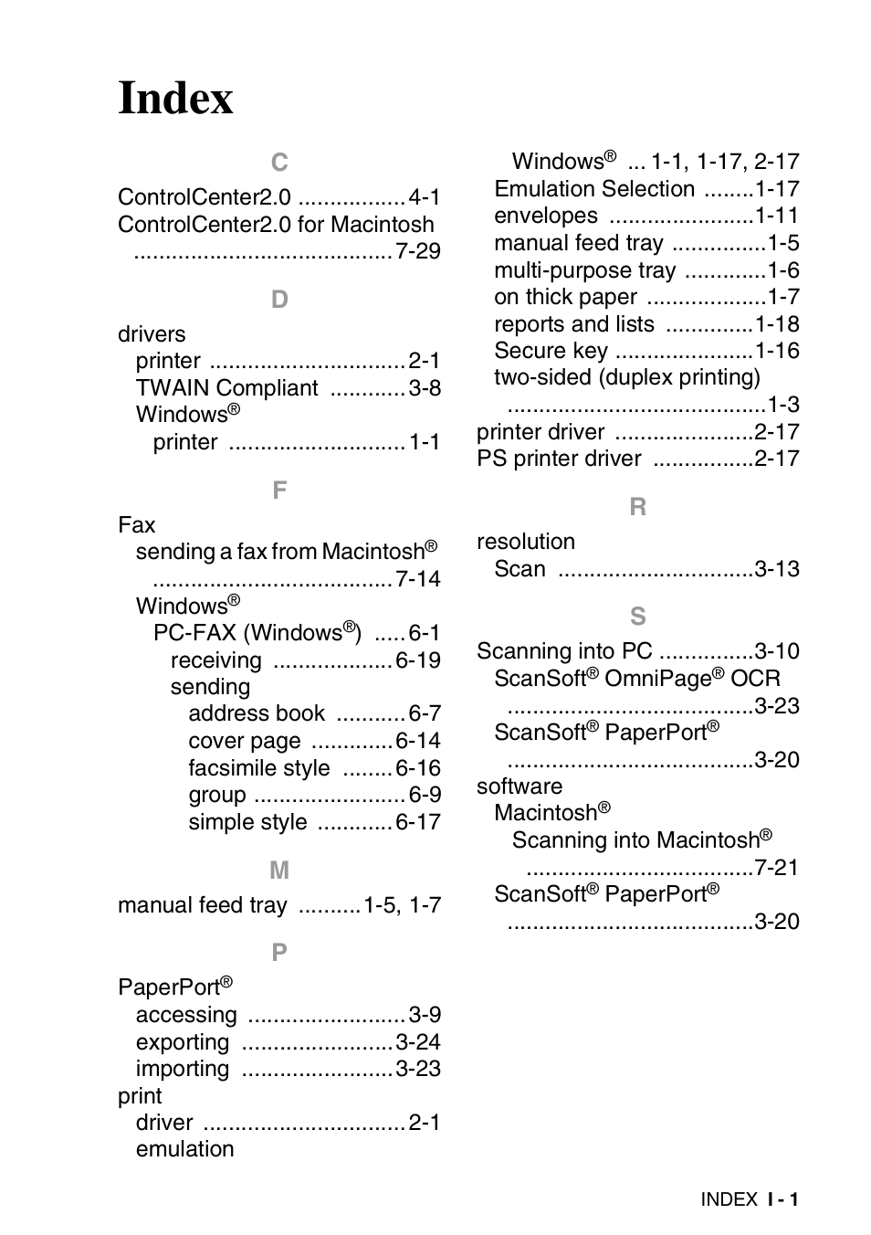 Index | Brother DCP-8040 User Manual | Page 177 / 178