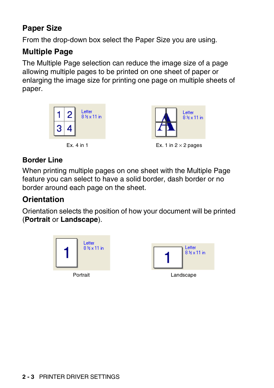 Paper size, Orientation, Multiple page | Brother DCP-8040 User Manual | Page 28 / 178