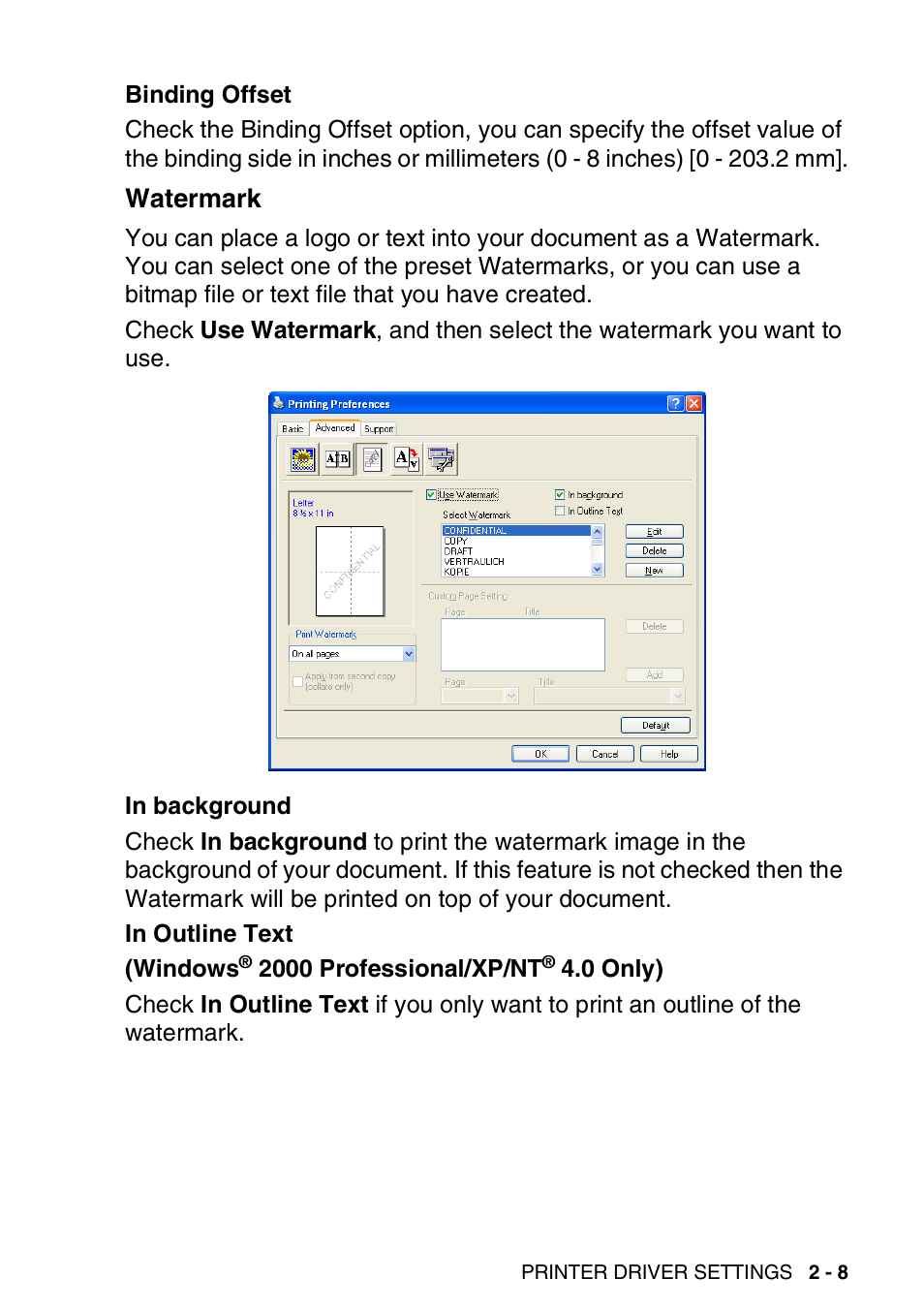 Watermark, Watermark -8 | Brother DCP-8040 User Manual | Page 33 / 178