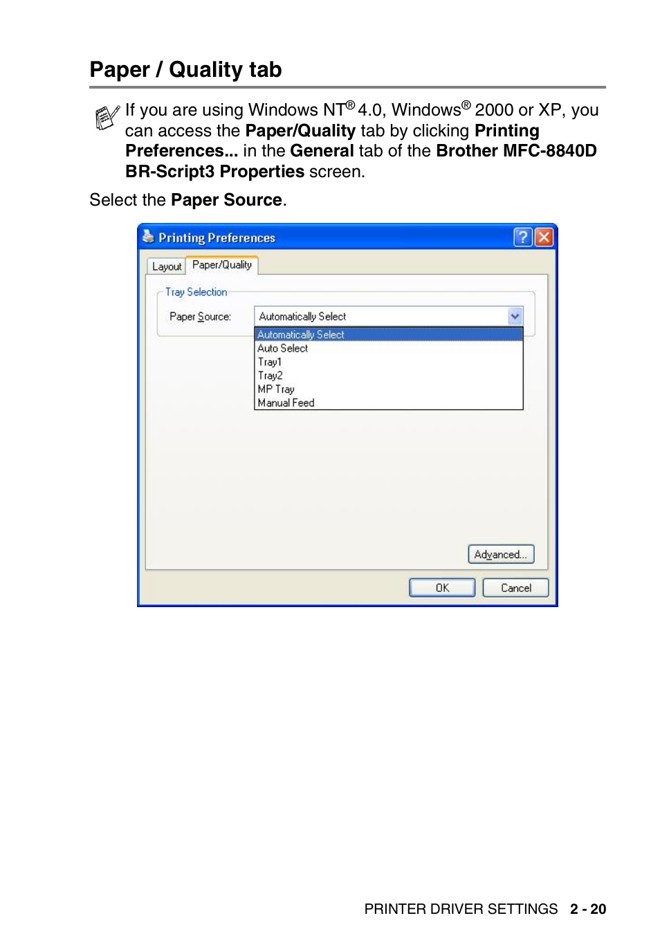 Paper / quality tab, Paper / quality tab -20 | Brother DCP-8040 User Manual | Page 45 / 178