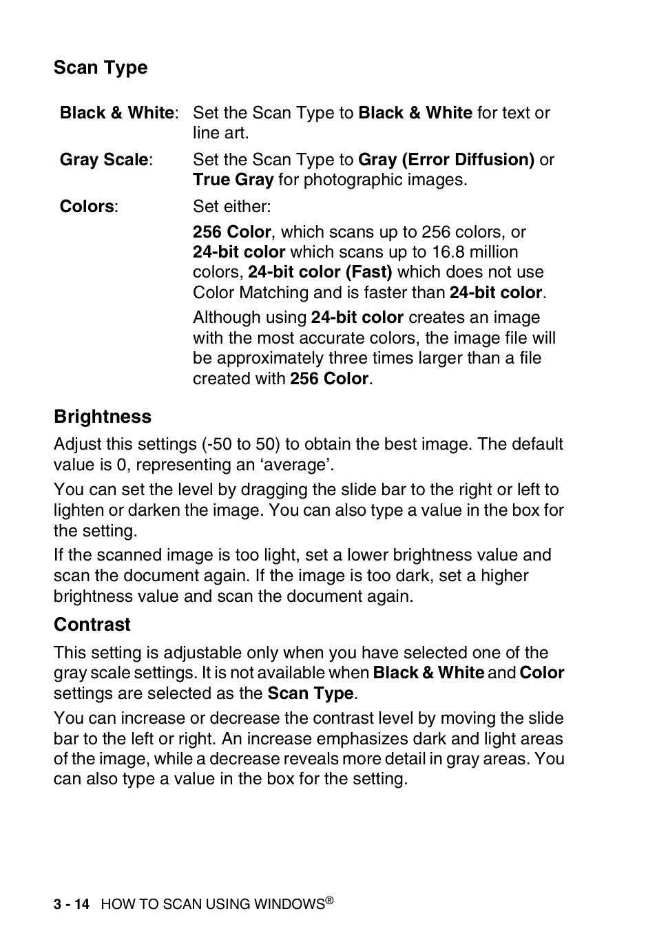 Scan type, Brightness, Contrast | Scan type -14 brightness -14 contrast -14 | Brother DCP-8040 User Manual | Page 60 / 178