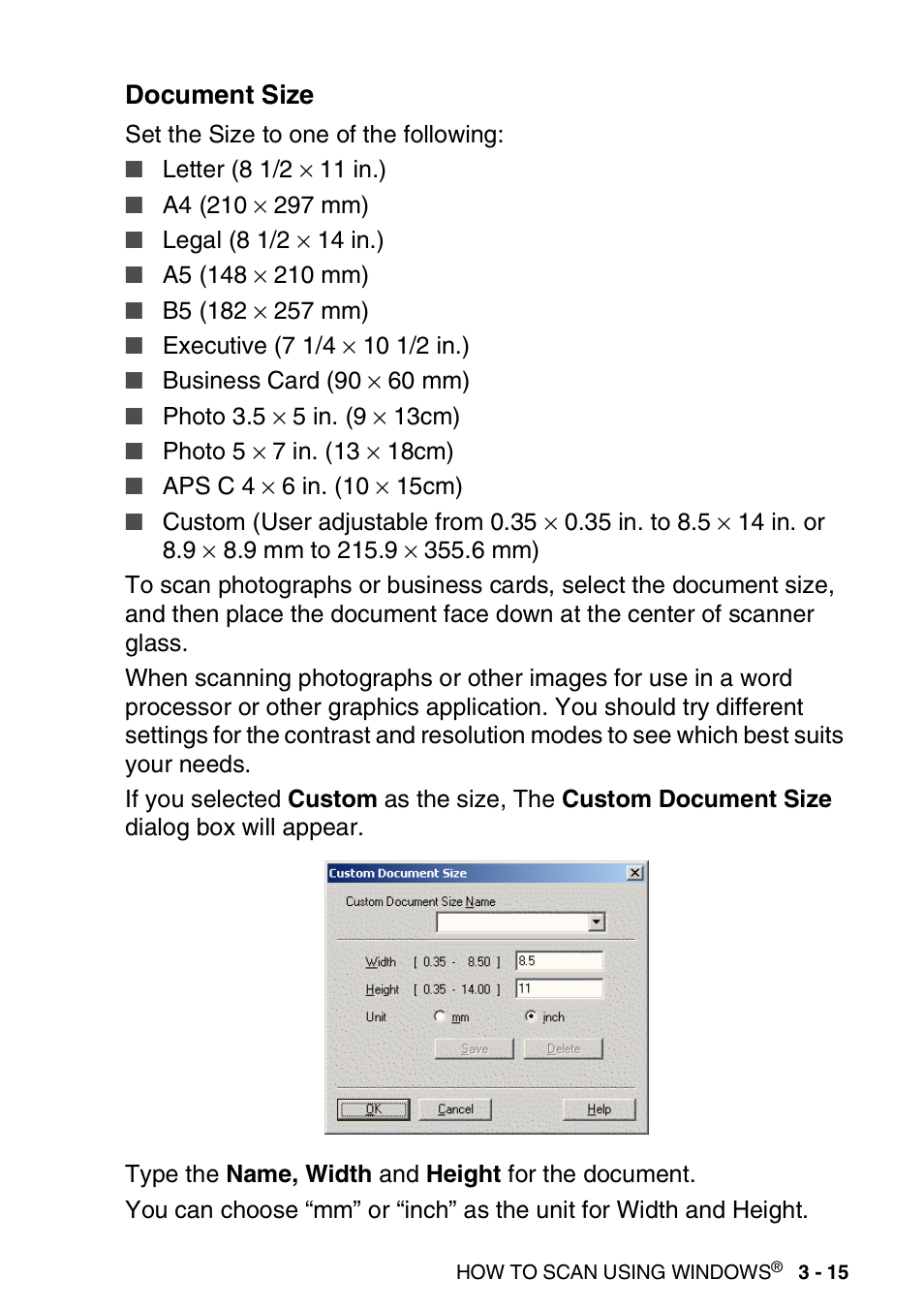 Document size, Document size -15 | Brother DCP-8040 User Manual | Page 61 / 178