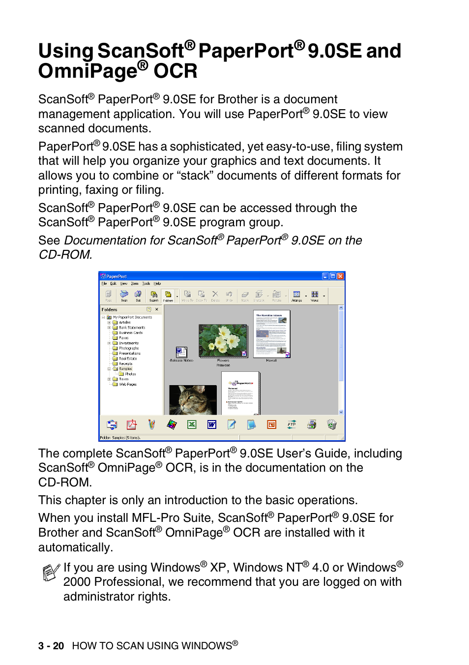 Using scansoft, Paperport, 0se and | Ocr -20, 0se and omnipage | Brother DCP-8040 User Manual | Page 66 / 178