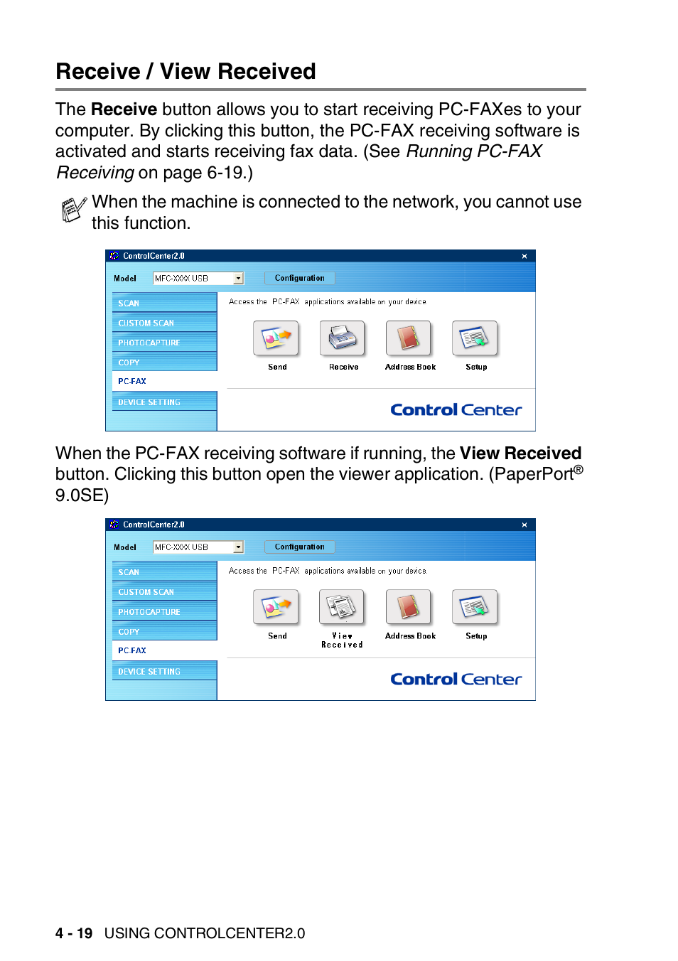 Receive / view received, Receive / view received -19 | Brother DCP-8040 User Manual | Page 90 / 178