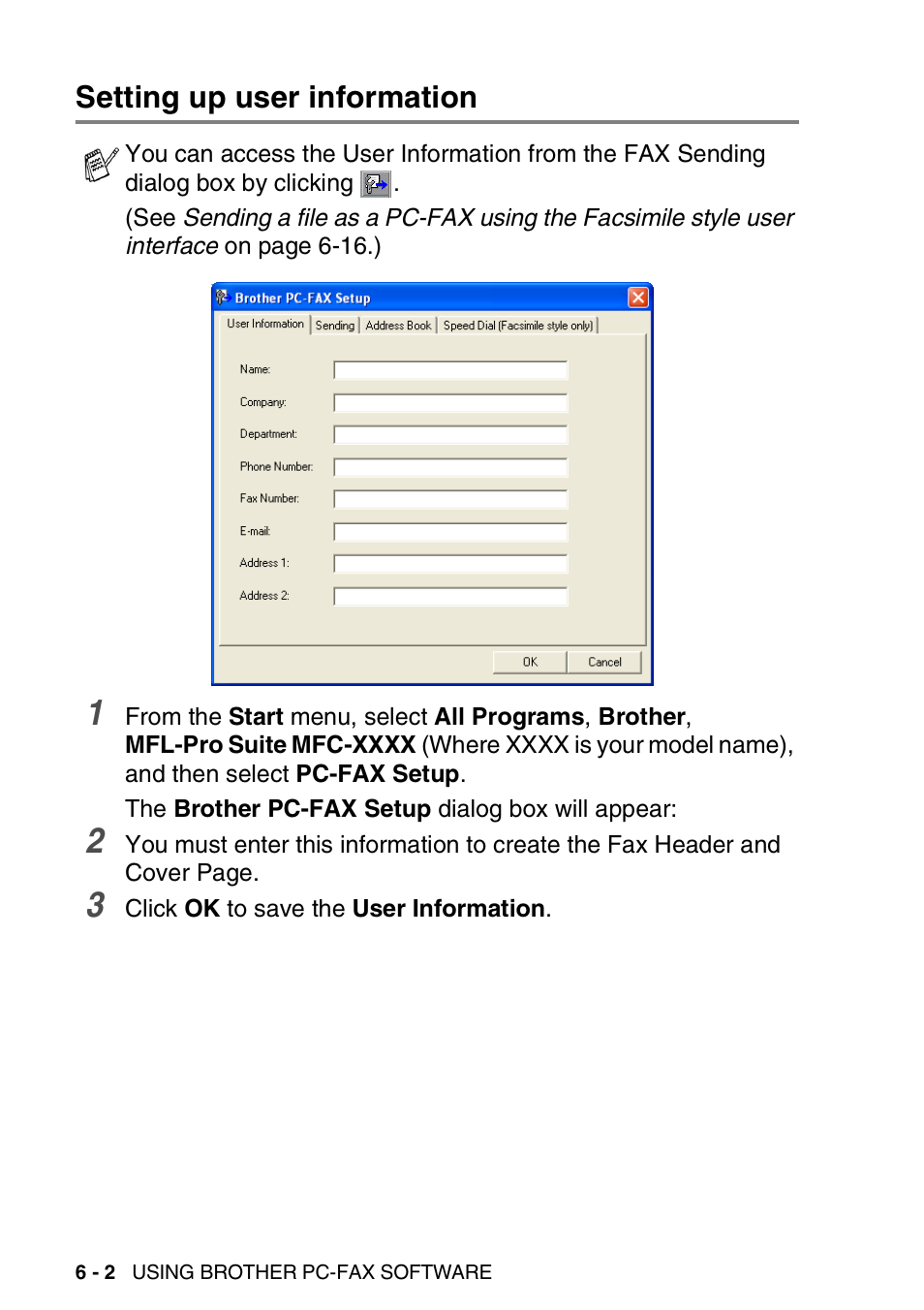 Setting up user information, Setting up user information -2 | Brother DCP-8040 User Manual | Page 96 / 178