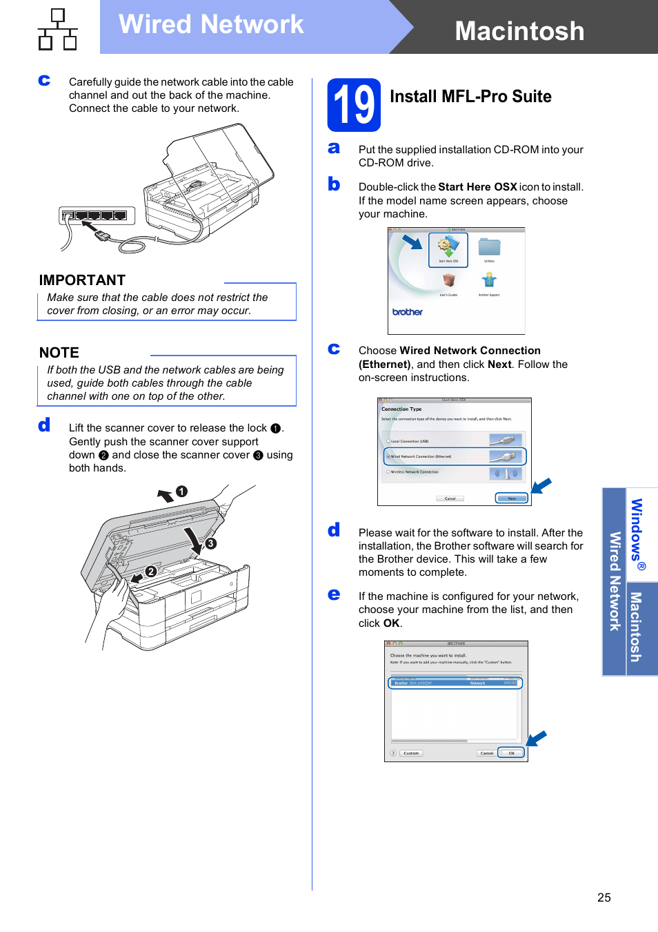 19 install mfl-pro suite, Macintosh wired network | Brother MFC-J4310DW User Manual | Page 25 / 46