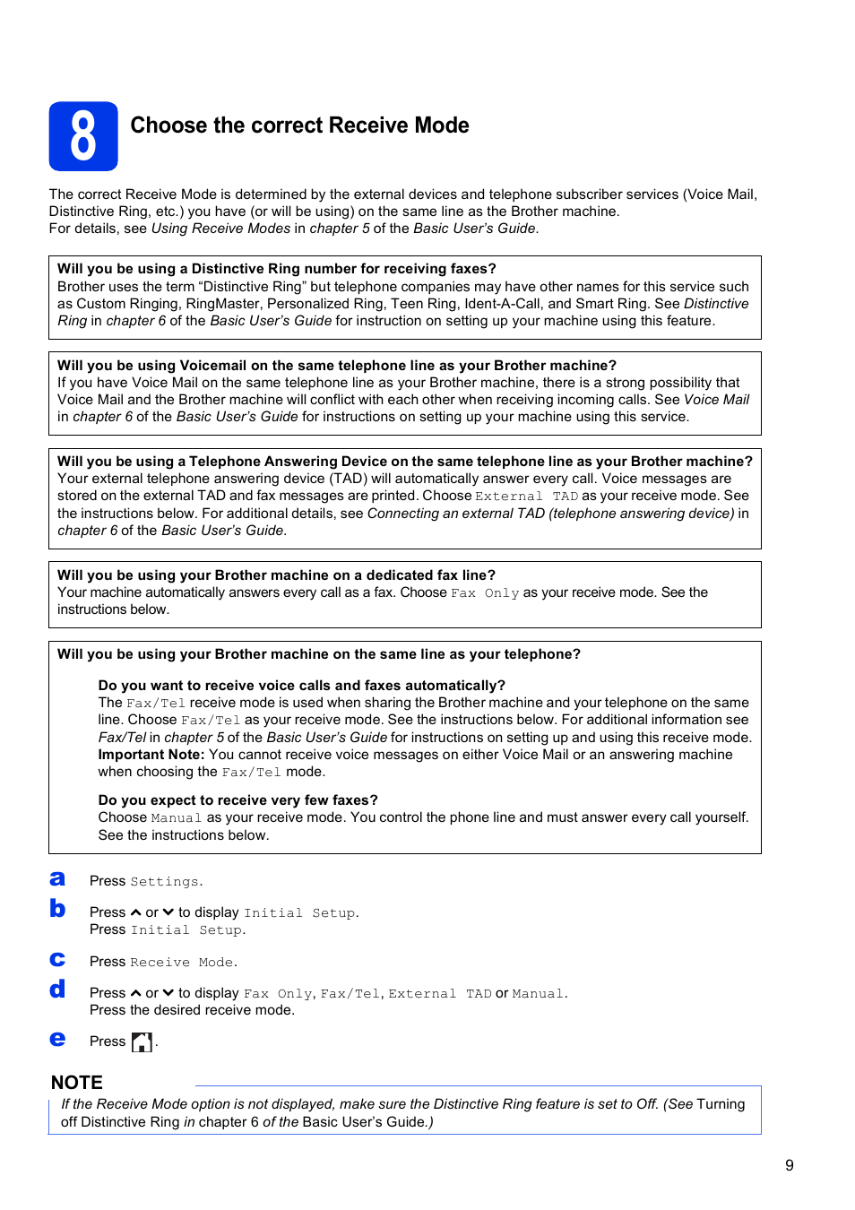 8 choose the correct receive mode, Choose the correct receive mode | Brother MFC-J4310DW User Manual | Page 9 / 46