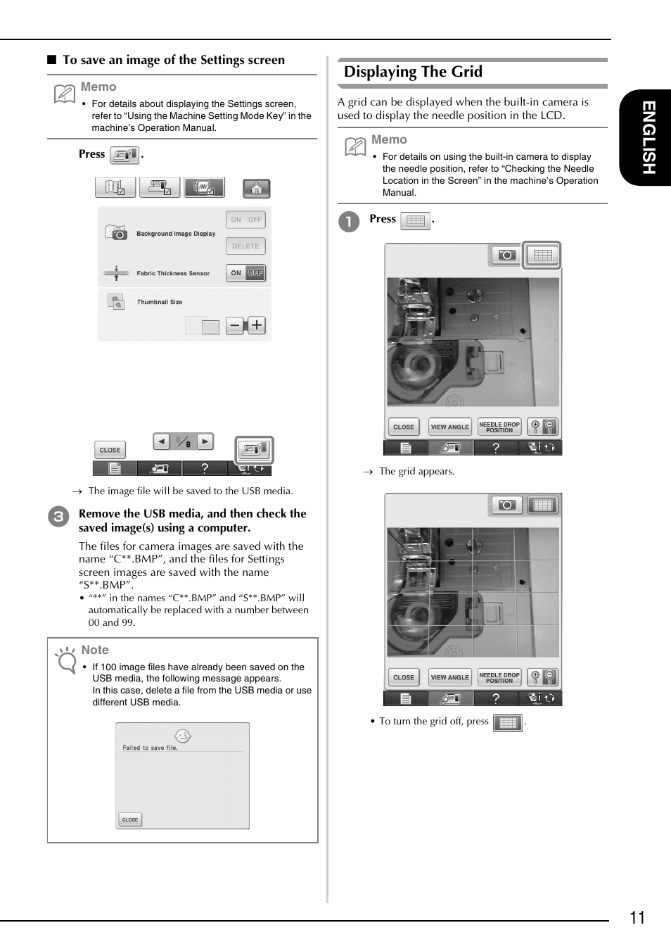 Displaying the grid, 11 en g lis h | Brother Innov-is 6000D User Manual | Page 12 / 21