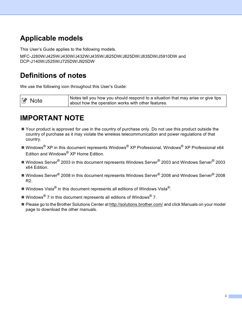 Applicable models | Brother DCP-J140W User Manual | Page 2 / 21