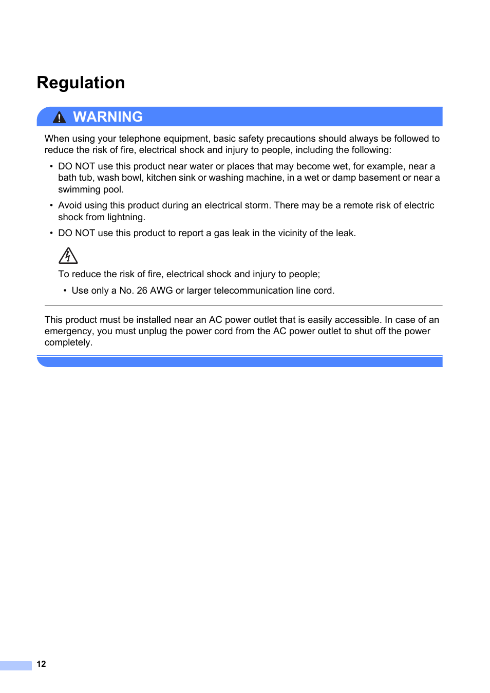 Regulation, Warning | Brother MFC-J6520DW User Manual | Page 12 / 20