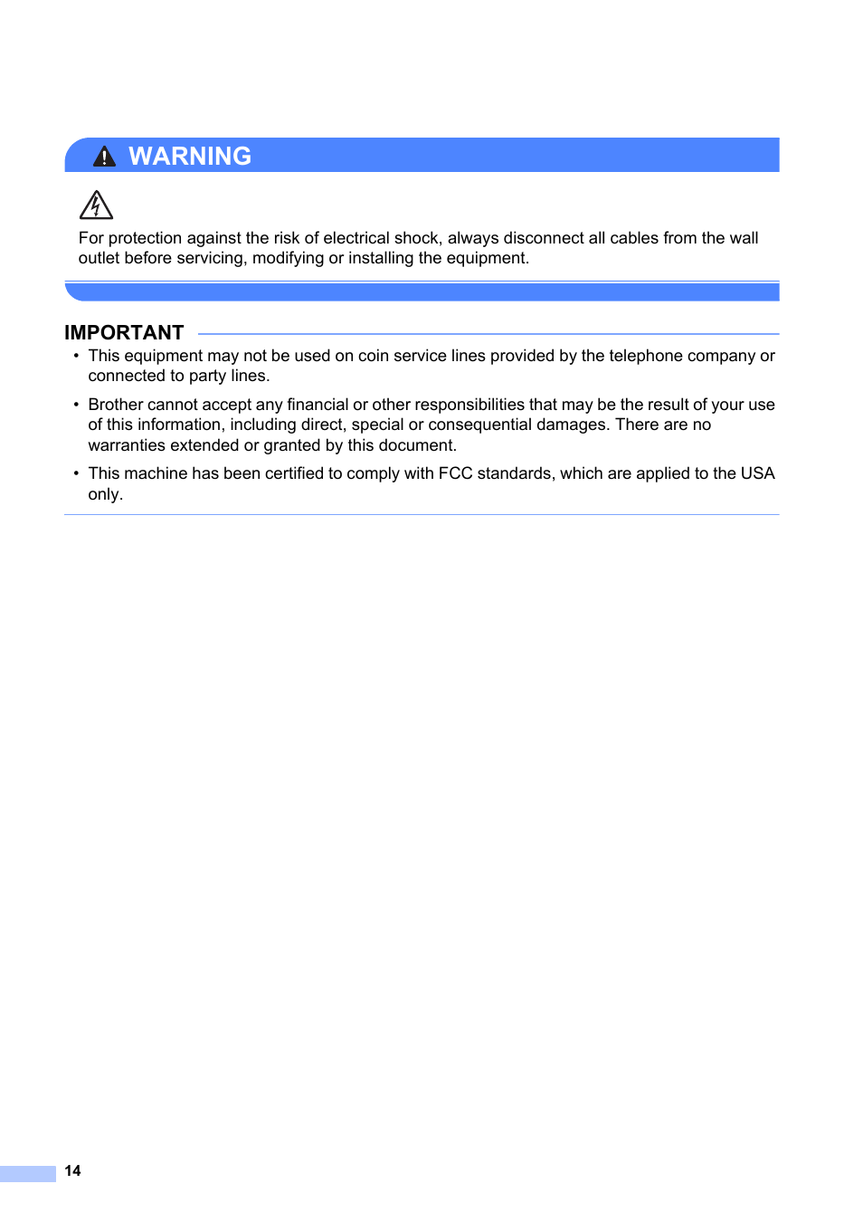 Warning, Important | Brother MFC-J6520DW User Manual | Page 14 / 20