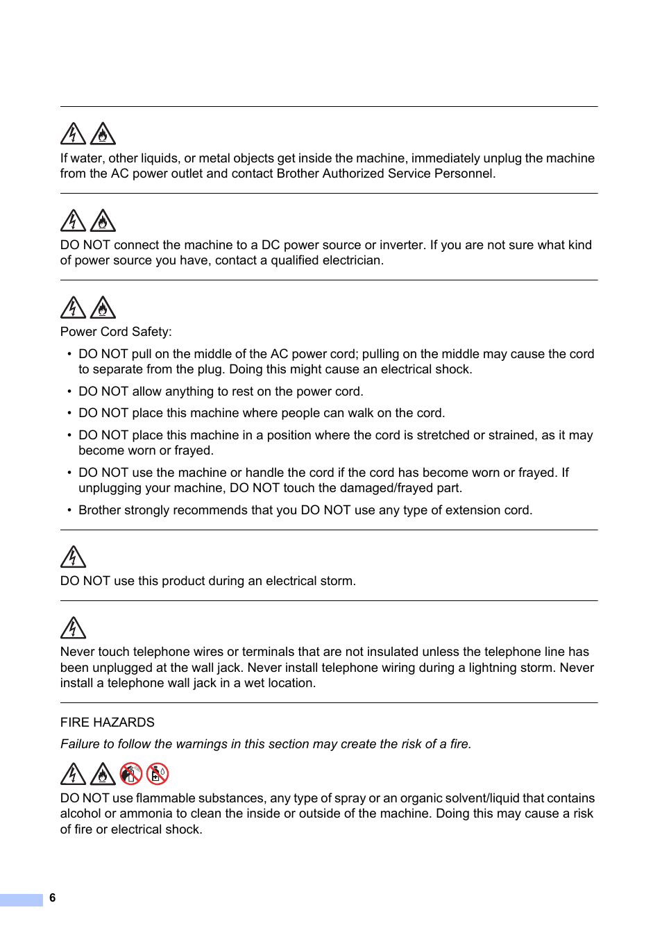 Do not use this product during an electrical storm | Brother MFC-J6520DW User Manual | Page 6 / 20