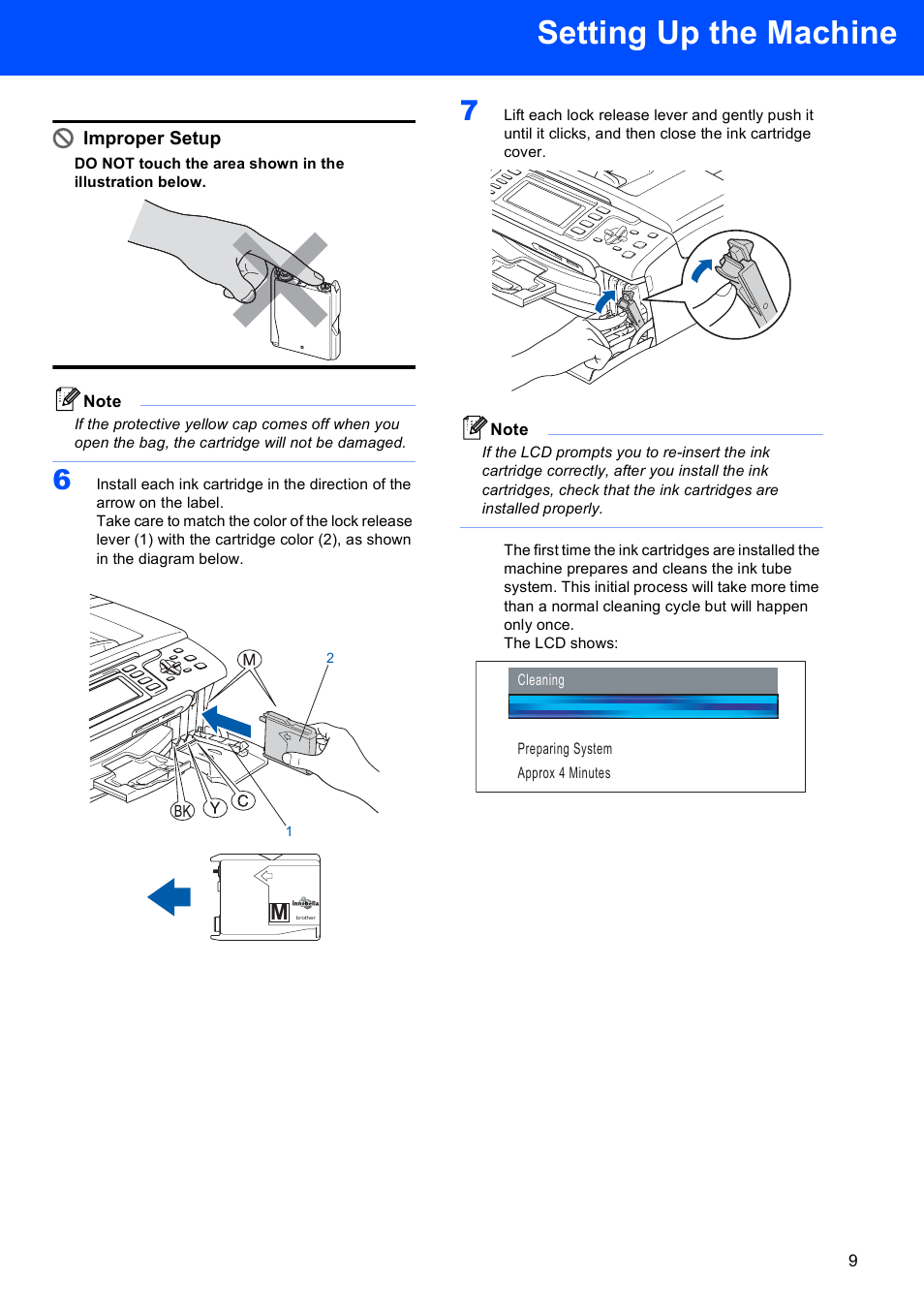 Setting up the machine, Improper setup | Brother MFC-885CW User Manual | Page 11 / 60