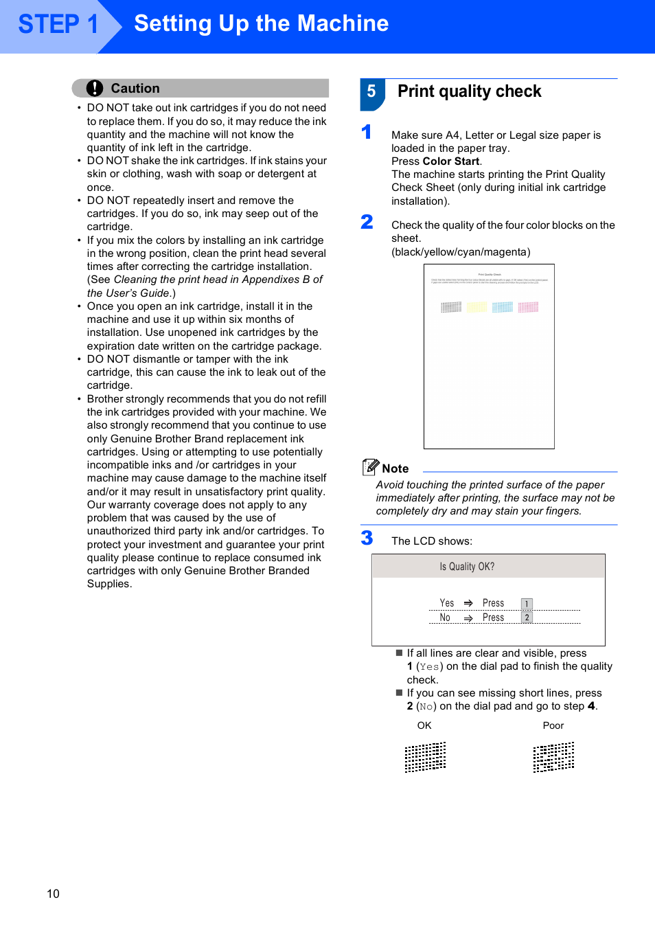 5 print quality check, Print quality check, Step 1 | Setting up the machine, 5print quality check | Brother MFC-885CW User Manual | Page 12 / 60