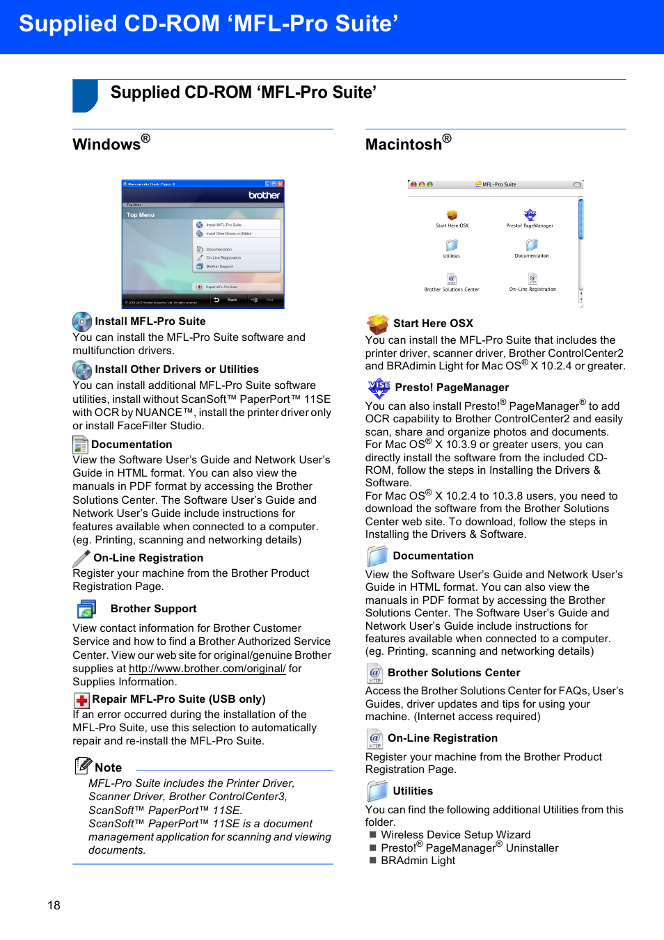 Step 2 installing the driver & software, Supplied cd-rom ‘mfl-pro suite, Windows | Macintosh | Brother MFC-885CW User Manual | Page 20 / 60