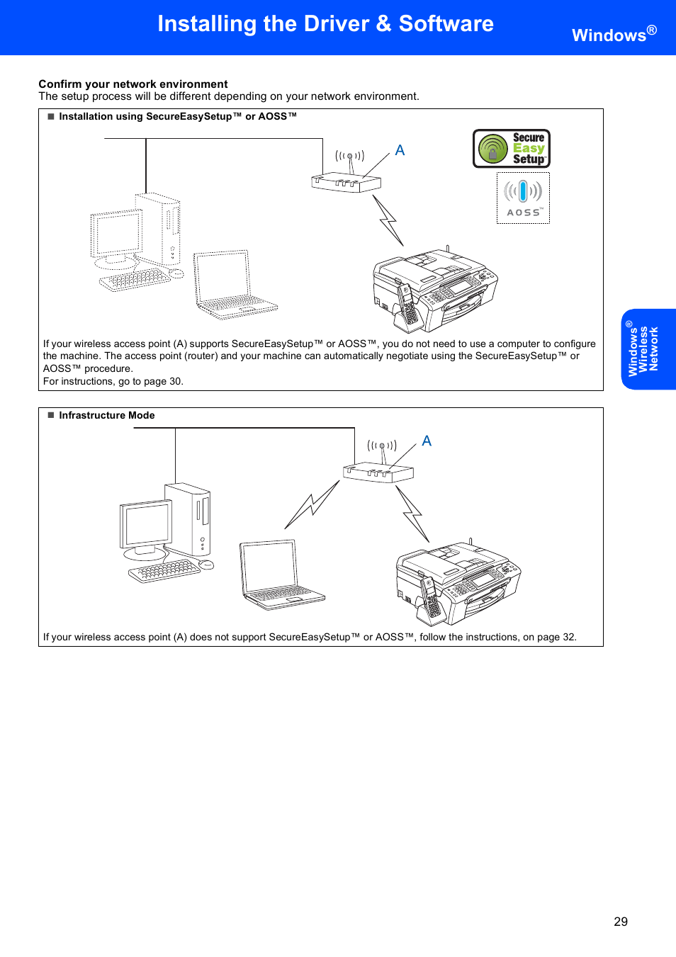 Installing the driver & software, Windows | Brother MFC-885CW User Manual | Page 31 / 60