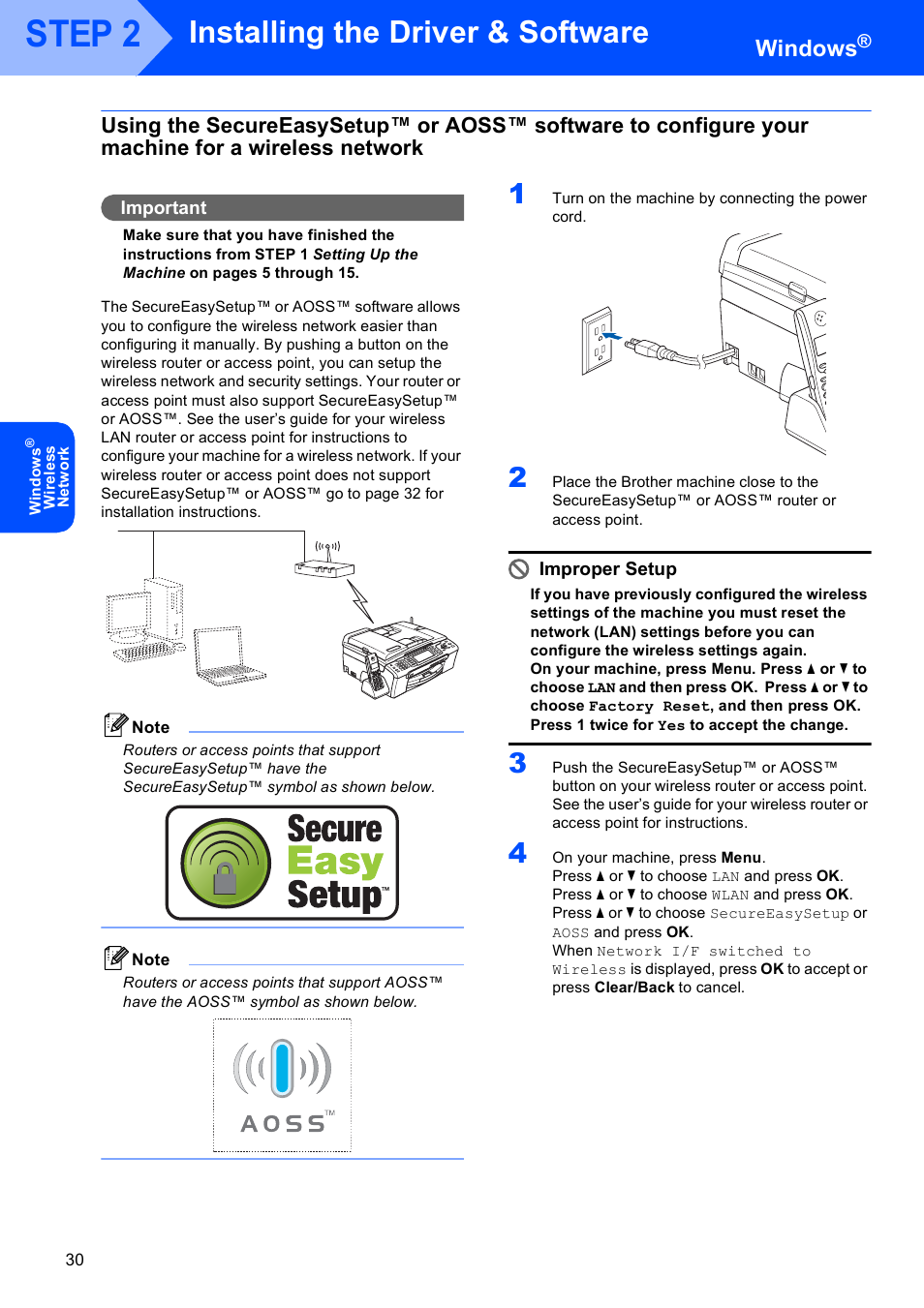 Step 2, Installing the driver & software, Windows | Brother MFC-885CW User Manual | Page 32 / 60