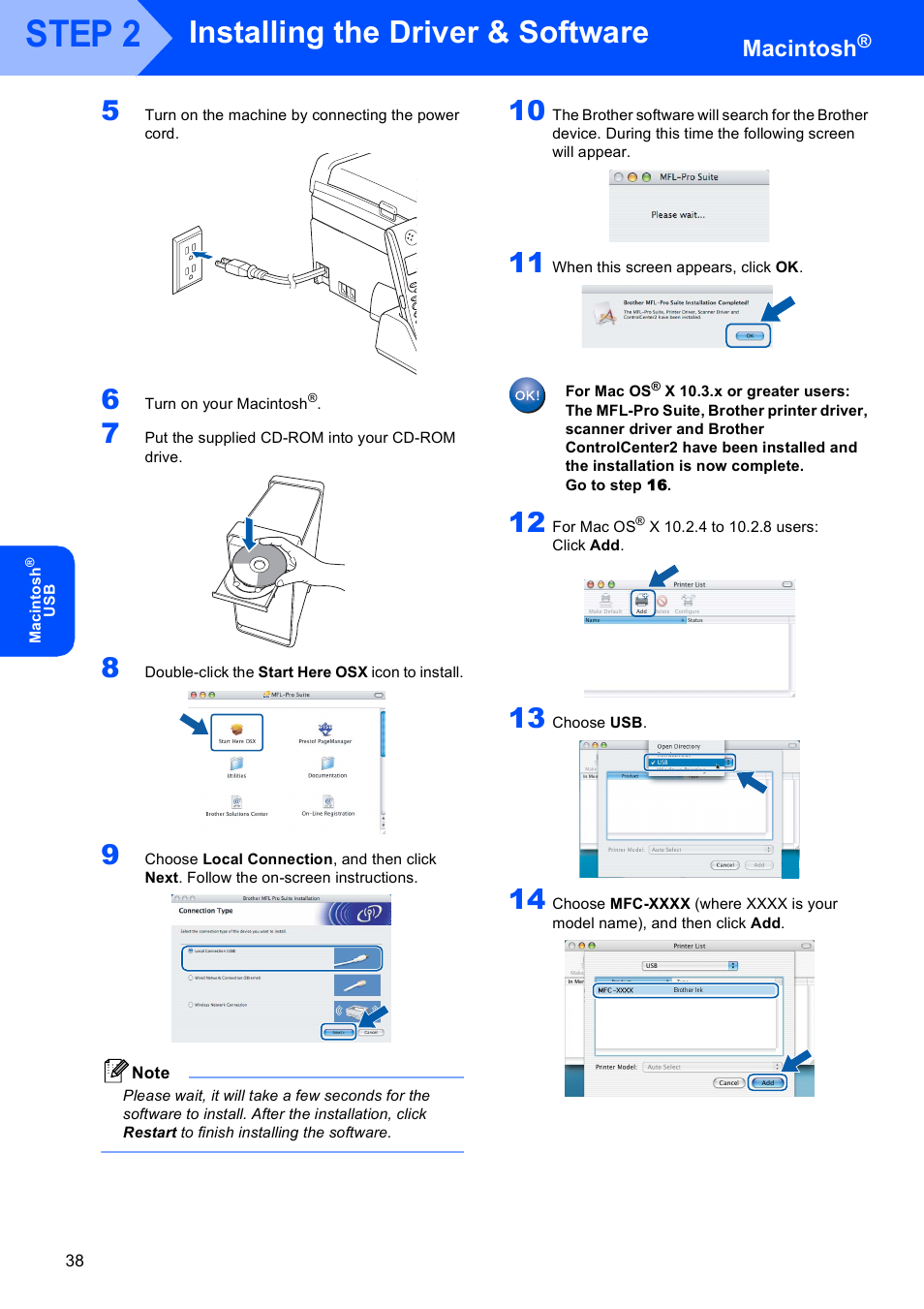 Step 2, Installing the driver & software, Macintosh | Brother MFC-885CW User Manual | Page 40 / 60