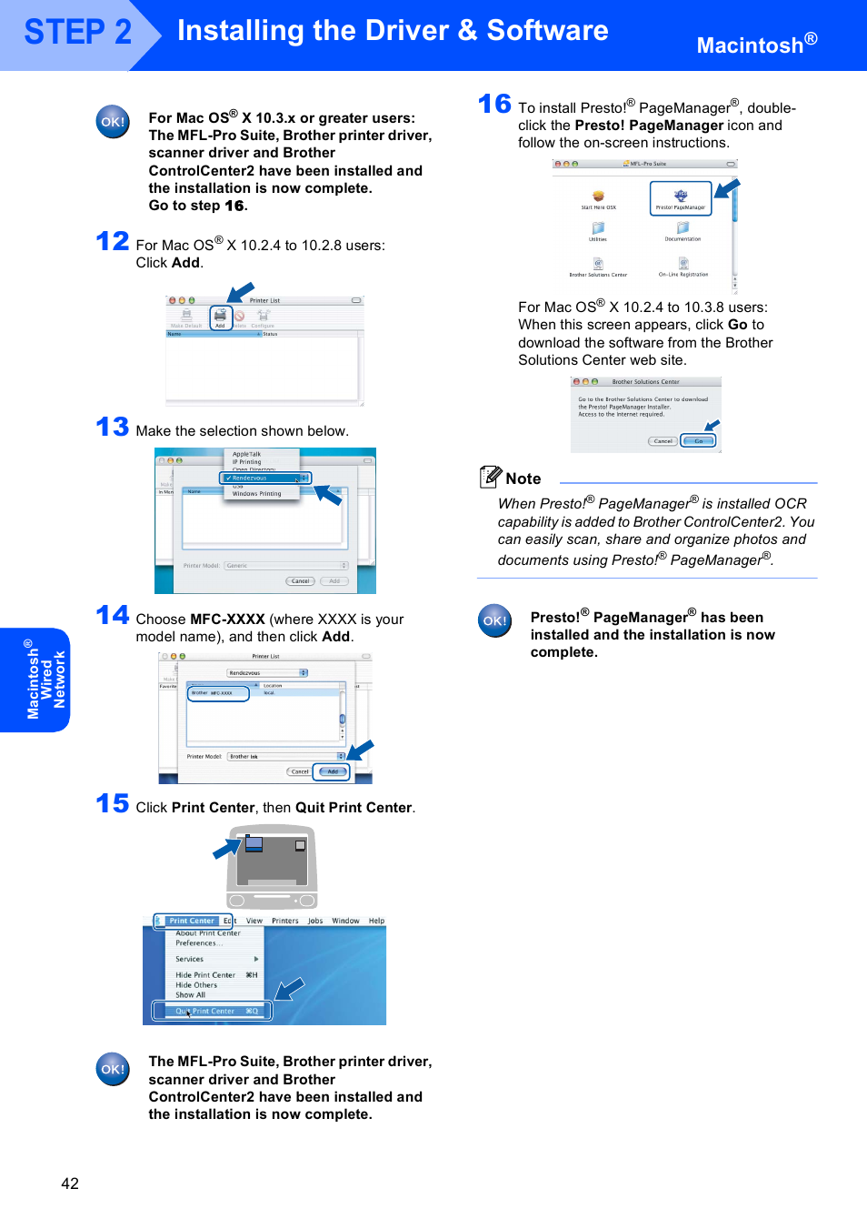 Step 2, Installing the driver & software, Macintosh | Brother MFC-885CW User Manual | Page 44 / 60