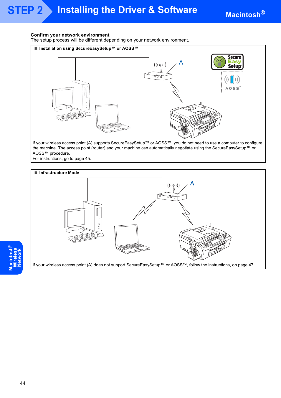 Step 2, Installing the driver & software, Macintosh | Brother MFC-885CW User Manual | Page 46 / 60