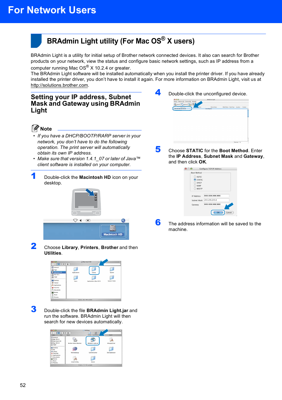 Bradmin light utility (for mac os® x users), Bradmin light utility (for mac os, X users) | For network users | Brother MFC-885CW User Manual | Page 54 / 60
