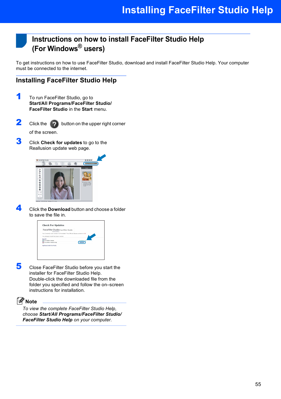 Installing facefilter studio help, Users) | Brother MFC-885CW User Manual | Page 57 / 60