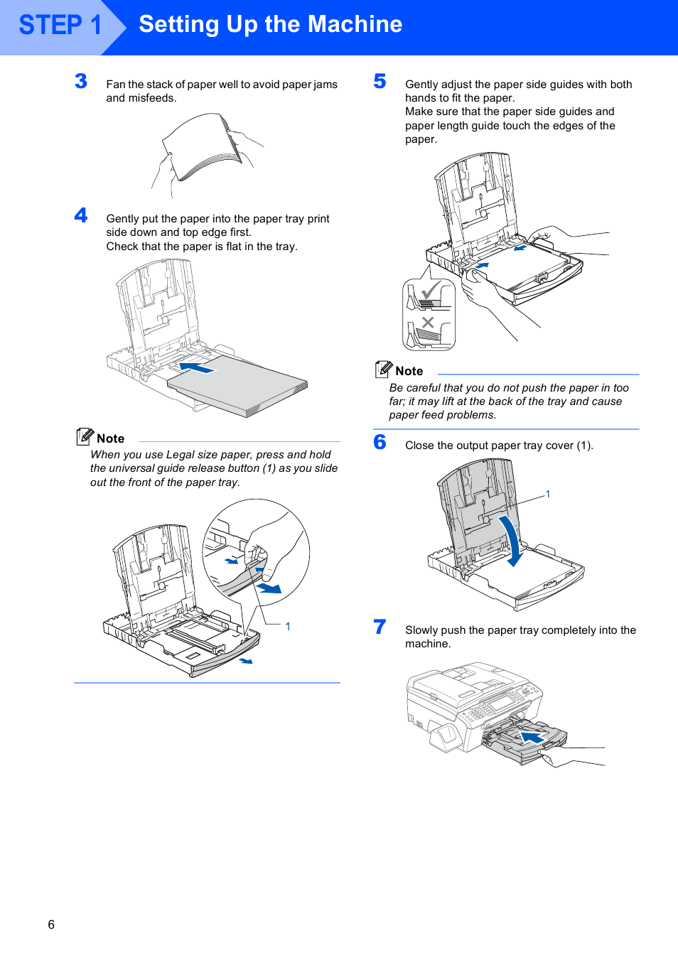 Step 1, Setting up the machine | Brother MFC-885CW User Manual | Page 8 / 60