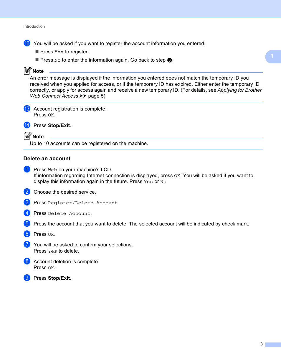 Delete an account | Brother MFC-8950DWT User Manual | Page 11 / 22