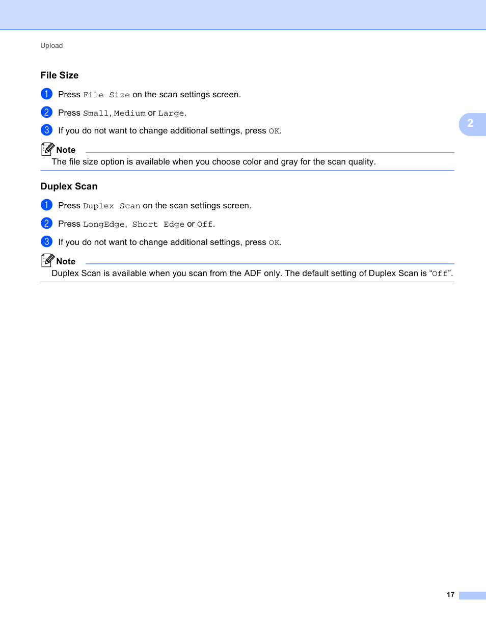 File size, Duplex scan | Brother MFC-8950DWT User Manual | Page 20 / 22